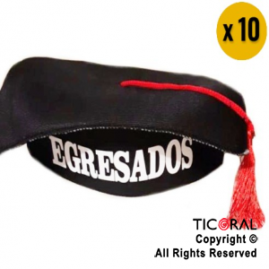 SOMBRERO EGRESADOS JERSEY NEGRO CON IMPRESION x 10